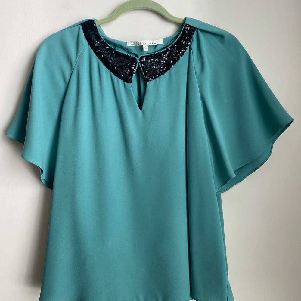 Beautiful Green Flutter Sleeve Blouse with Peter Pan Collar